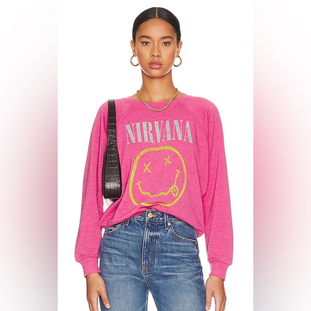 Daydreamer Nirvana Smiley Pink Raglan Barbiecore‎ Crewneck Sweater Medium